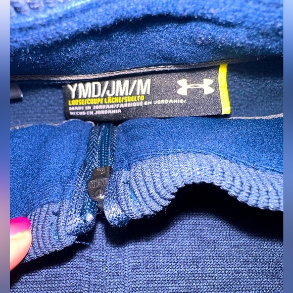 Youth Boys Under Armour Fleece Quarter Zip Navy Pullover Size Youth Medium - Picture 2 of 4